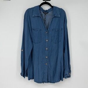 Club Z Collection Chambray 2X Blue Denim Tencel Cotton Button Down Shirt